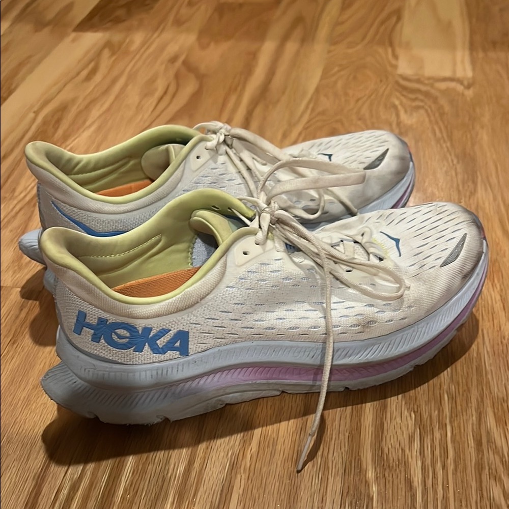 Hoka White and Blue Athletic Shoes with Cushioned Sole